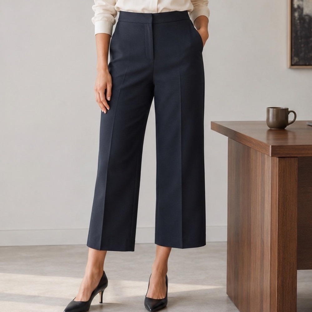 Zara Black High Waisted Wide Leg Culottes Cropped Trousers‎ XS Elastic Back
